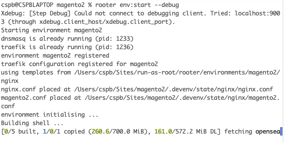 rooter env:start --debug output