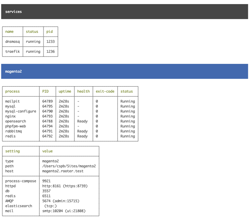 rooter env:status output