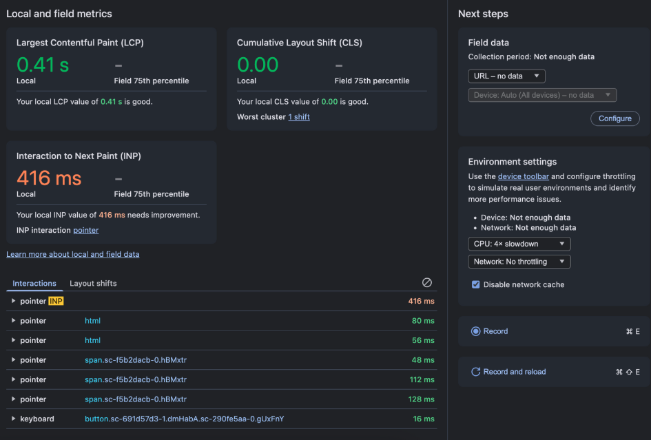 RUMvision LoAF data showing real user interaction performance