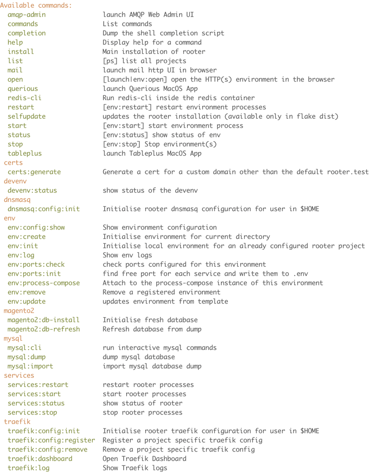 Rooter available commands