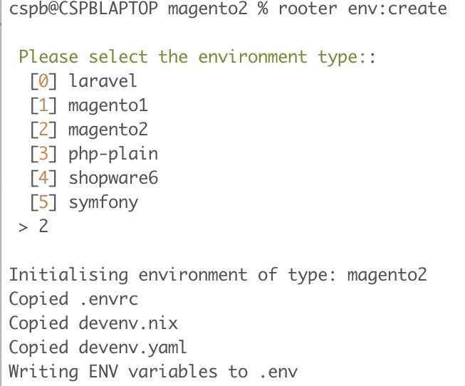Rooter environment type selection