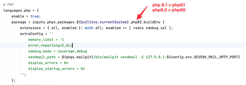 PHP configuration in devenv.nix
